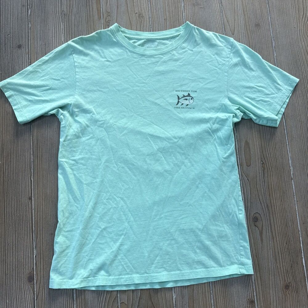 Southern Tide The Skip Jack Mens Small Aqua/Teal Fly Fishing Cotton T-Shirt